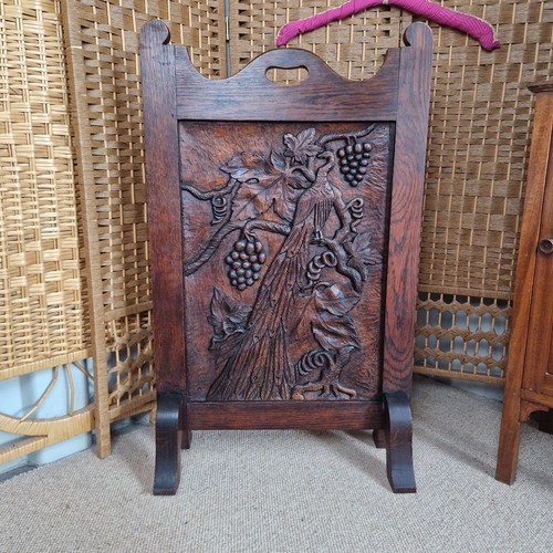 Antique solid oak fire screen - solid,