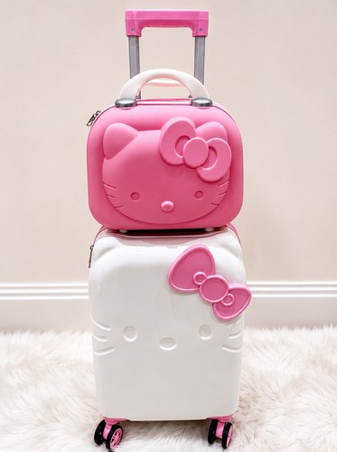 Pink kids character - kids, suitcase