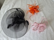 John Lewis Black Fascinator  Plus Pink Head  Band And Orange Clip On Fascinator