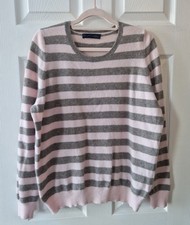 Ladies MARKS & SPENCER 100% Cashmere Pale Pink & Grey Striped Jumper, Size 18