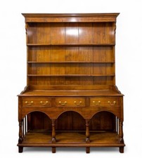 Vintage Oak Dresser – Carved 3 Drawer Sideboard with Plate Rack Shelves