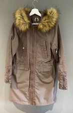 Sos Jensen Norway Norwegian Taupe Brown Fur Hood Jacket Coat Parka Size 10