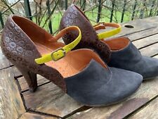 CHIE MIHARA BLACK GOLD YELLOW SUEDE LEATHER SHOES MARY JANE 40 Vintage Deco