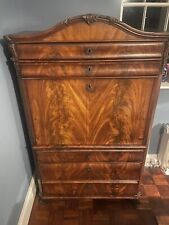 Victorian Antique flame mahogany Secretaire desk chest Of drawers Cabinet Bureau