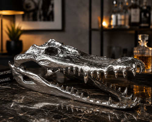 Silver crocodile skull cast - silver,