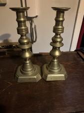 11 Inches Set Of Two Solid Heavy Antique Brass Large Candle Holders .