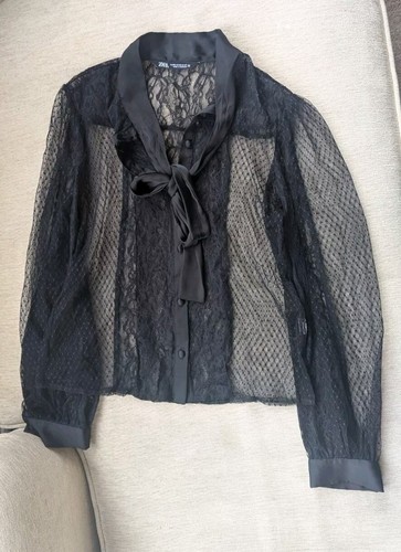 Zara pussybow mesh lace blouse - pussybow,