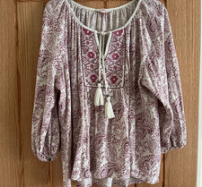 Falmer Heritage White & Pink Paisley Print Jersey Top, Size 18-20