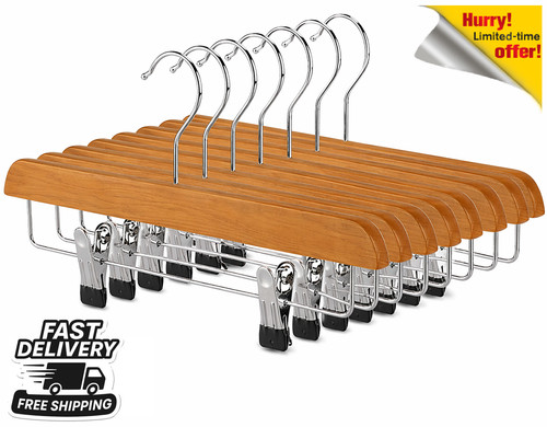 Wooden hangers with - with, clips
