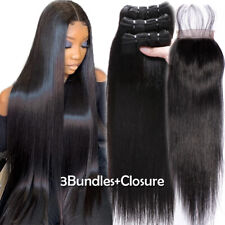 Pre Plucked 4*4Lace Closure Hair 3Bundles Indian Virgin Human Hair Weft Straight