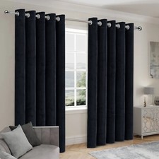 Heavy Blackout Velvet Curtains Pair Fully Lined Eyelet Ring Top Ready Made Panel
