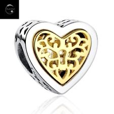 Sterling Silver 925 Charm Gold Family Tree Love Heart Bead  - Friend Wife Mum