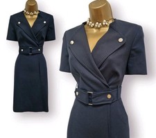 Karen Millen Navy Blue Military Utility Faux Belted A Line Dress UK 10