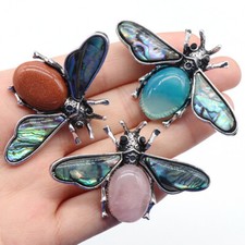 Abalone Shell Brooch Pin Insect Healing Stone Quartz Crystal Bumble Bee Badge