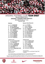 Teamsheet - Arsenal v Queens Park Rangers 2012/13 (27 Oct)