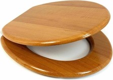 Antique 18" MDF UNIVERSAL BATHROOM TOILET SEAT EASY FIT W/ FITTINGS WOODEN W/C