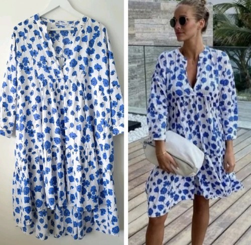 Zara medium blue white - , floral