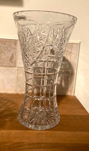 Vtg crystal cut glass vase - crystal,