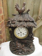 Antique Large 18" Black Forest Swiss Carved Wooden Chicken  Clock