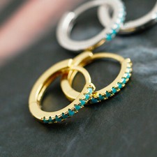 925 Sterling Silver Boho Imitation Turquoise Huggie Hoop Sleeper Earrings