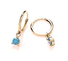 9ct Yellow Gold Aquamarine Hinged Sleeper Drop Hoop Earrings - March Birthstone