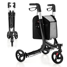 3 Wheel Folding Rollator Aluminium Mobility Walker Adjustable Handle Lightweight