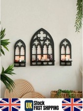 Gothic Arch Wall Shelf Set Black Candle Crystal Holder Vintage Medieval Decor