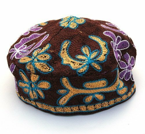 Brown bucharian yarmulke - bucharian,