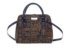 Signare Egyptian Hieroglyphics Black Tapestry 2in1 Convertible Shoulder Grab Bag