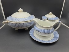 Vintage Art Deco Blue Soho Pottery Cobridge Tureen Gravy Boat 'Basket' #1