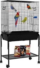 Black Large 130cm Metal Portable Rolling Bird Budgie Cage Storage Shelf Wheels