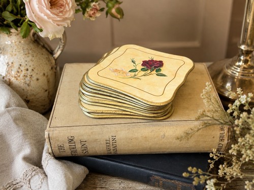 Vintage tea rose cork coasters - vintage,