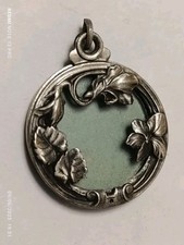 Memento Mori Art Nouveau Flower Silver Metal Photo Holder Pendant 5.3g