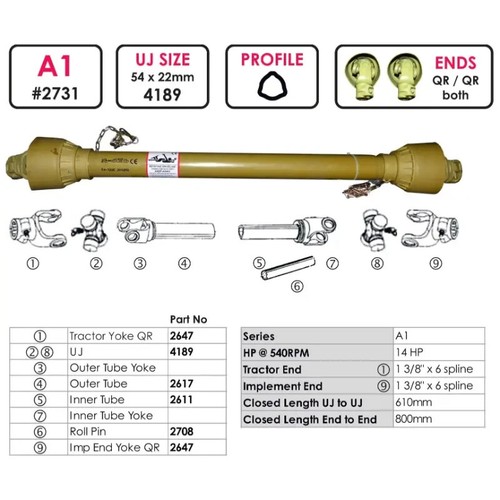 Pto shaft 800mm compact - shaft,