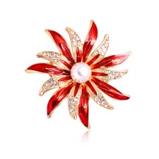 Vintage Art Deco Style Enamel Crystal Sunflower Pearl Brooch Badge Pin Gift