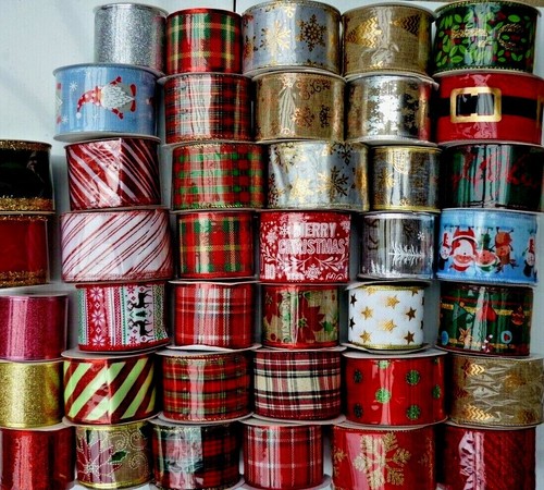 Christmas wired woven ribbon - christmas,