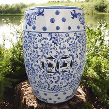 Chinese Ceramic Garden Stool / Plant Stand - Blossom and Catkins Pattern