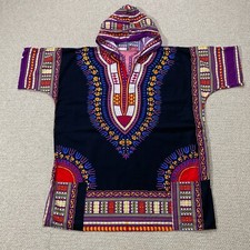VINTAGE African Dashiki Shirt Mens Large Black Tribal Art Ethnic Wakanda Hooded