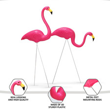 2 Pcs Garden Ornaments Pink Flamingo Bird Lawn Pond Ornaments Figurine Statues