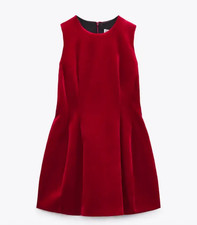  ZARA Red Velvet Voluminous Mini Dress - Size M
