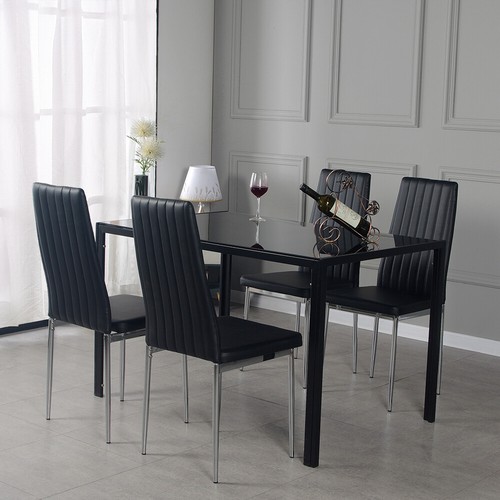Black grey dining table and - table, 4