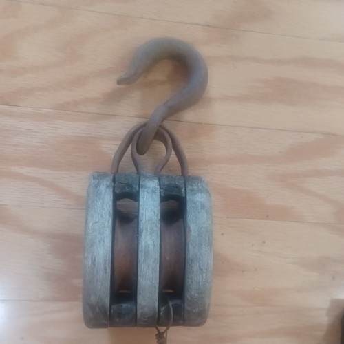 Vintage wood pulley double - vintage,