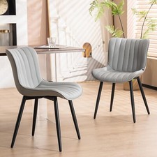 Set of 2 Dining Chairs Faux Leather with Metal Legs for Kitchen, Cafe, or Office