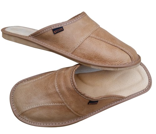 Leather slippers for men brown - slippers,