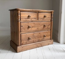 Vintage Restored Pine Chest Of Drawers, 2 Over 2, Curved Top & Side Columns