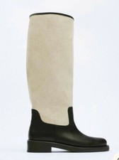 ZARA NEW COMBINED LEATHER + LINEN KNEE HIGH RIDING BOOTS 6 / 39