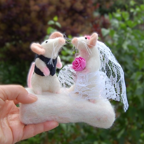 Hand made felt wedding mice - hand,