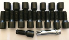 16 X BLACK TUNER + KEY 53mm LONG 28mm M12X1.5 THREAD WHEEL BOLTS FITS BMW 72.6 2