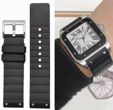 Black Rubber Strap for Cartier Santos 100 23mm - Standard & Butterfly Buckle
