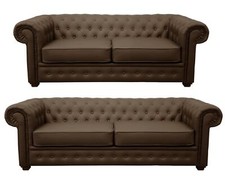 Chesterfield 3+2 Seater Sofa Set Venus Brown Faux Leather